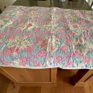 Handmade Thick Baby Quilt 55"x37"-Washed, never used Pink and Blue